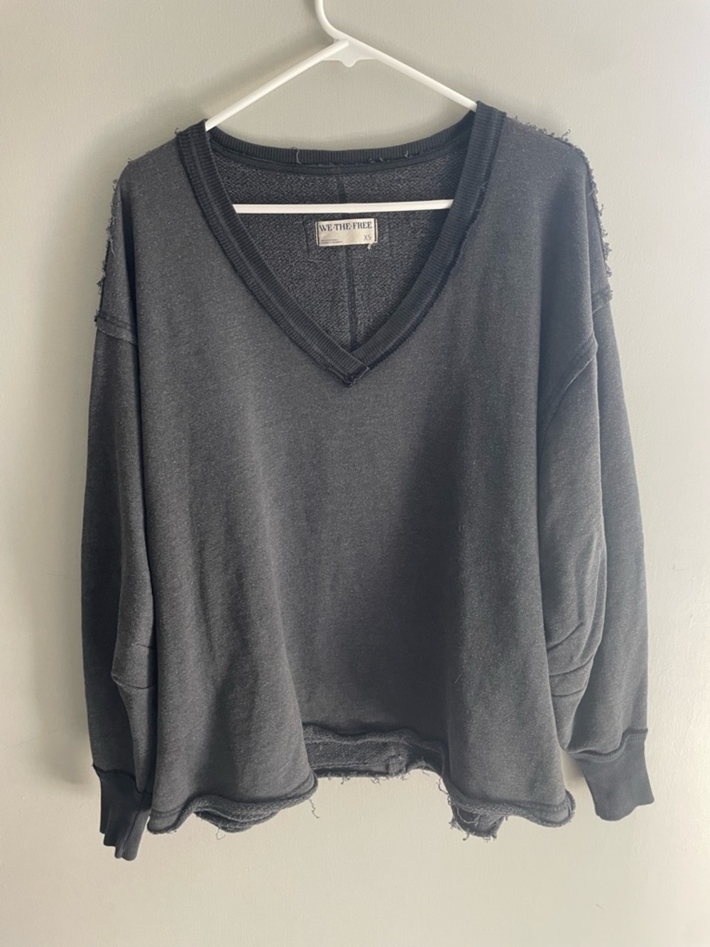We The Free Black V-Neck Distressed Pullover